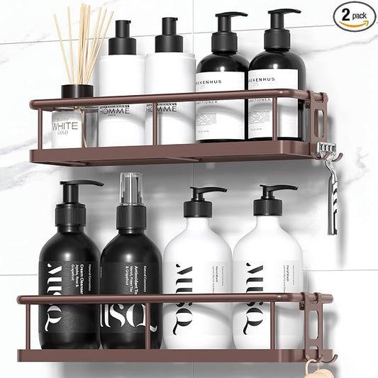 Shower Caddy Adhesive, Rustproof Shower Organizer, Large Capacity Shower Shelves for Inside Shower, No Drilling Bathroom Organizers and Storage for Home Decor （2 Pack Bronze）