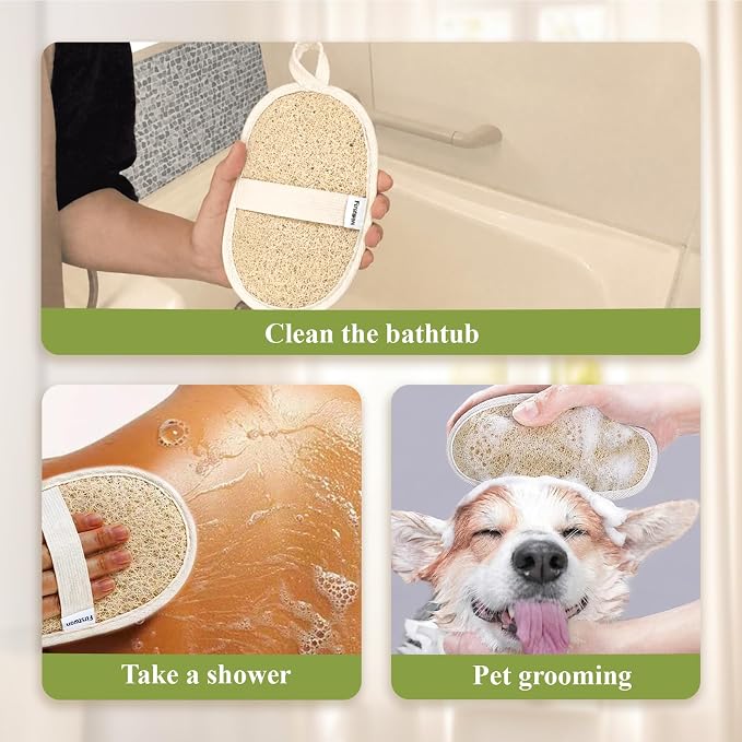 Premium Egyptian Natural Loofah Sponge 100% Plant-Based Exfoliating Body Scrubber Dye-Free Biodegradable Shower Pouf Deep Cleansing for Body Back and Face, Women & Men (3 Pack)