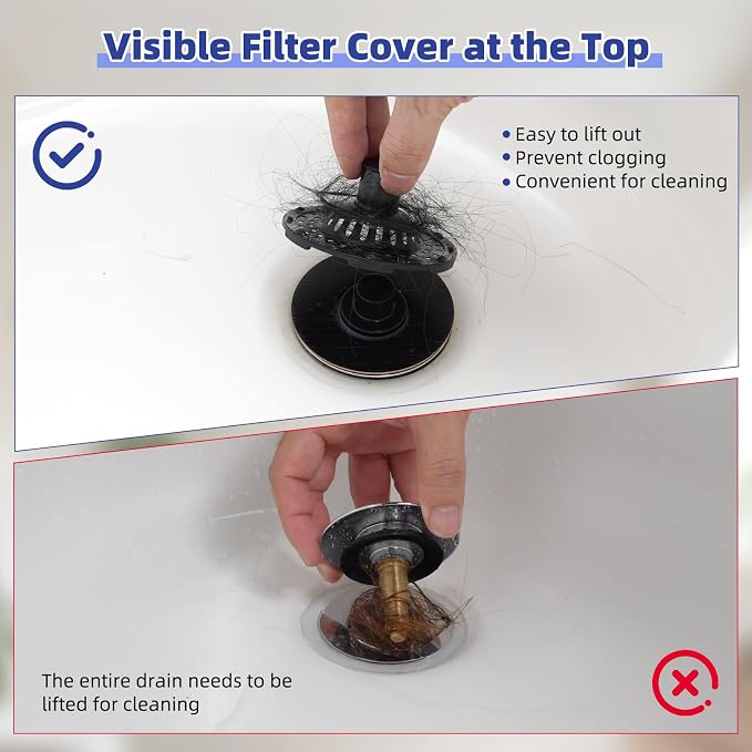 2PCS Universal Metal Bathtub Drain Stopper Hair Catcher, Oil Rubbed Bronze | Shower Drain Tub Stopper with Stainless Steel Visible Filter Basket, Upgraded 3 in 1 Pop-up Drain Plug for 1.5 to 2.4" Hole