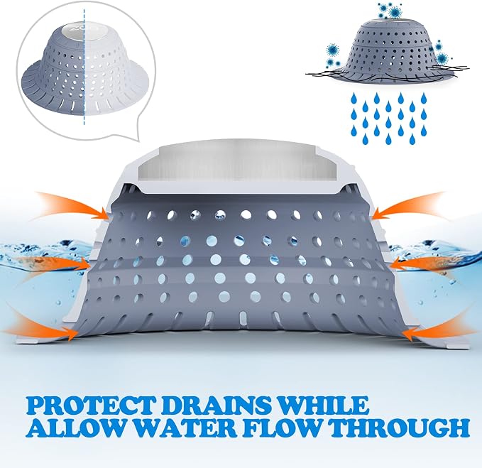Shower Drain Hair Catcher Bathtub Drain Strainer Sink Drain Protector | Collapsible Pop-Up Drain Hair Catcher, Traps Hair & Prevents Clogs, Easy to Clean, Bathroom Fixture Accessories, Light Blue