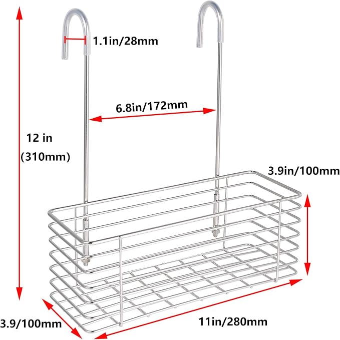 Antrader Hanging Shower Rack,Shower Caddy Hanging,Hung on the Faucet or the Door,the Back Hook Can be Rotated,No Drilling,304 Stainless Steel,Single Layer Shelf