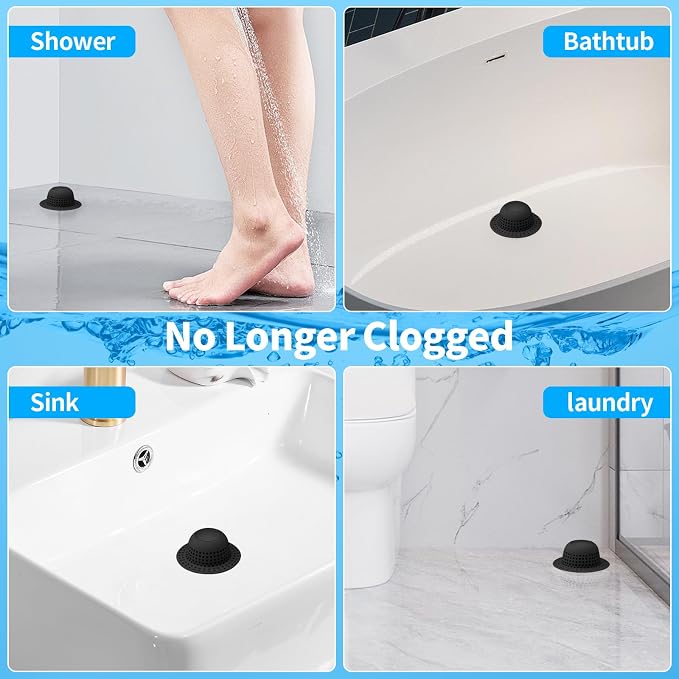 Aluvor Shower Drain Hair Catcher Bathtub Drain Cover Sink Drain Protector | Bathroom Sink & Bathtub Drain Strainer for Pop-Up & Regular Drains, All Black