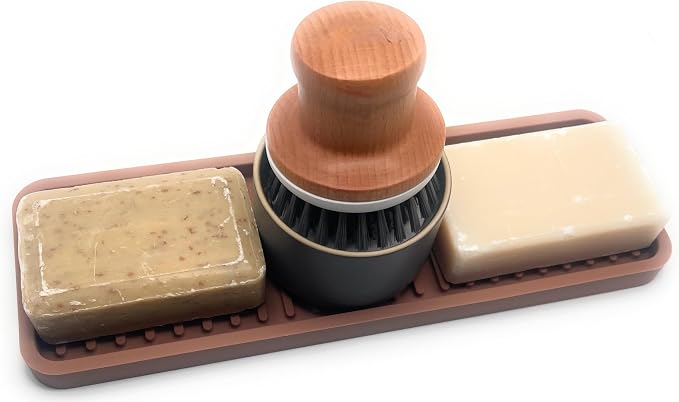 Silicone Sink and Surface Organizer Tray, Sponge Holder, Vanity Tray, Heat Safe, Dishwasher Safe, for Bathroom and Kitchen Organization (Mocha, 12"x4")