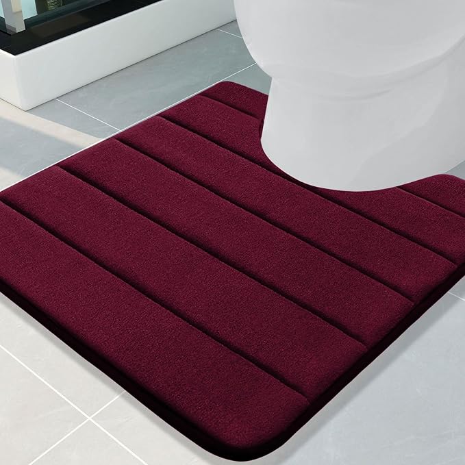 Buganda Memory Foam U-Shaped Toilet Rugs 24 x 24, Absorbent Bathroom mat | Burgundy, Thick Soft Machine Washable toilet mat for bathroom, Contour Bath Rugs Mat for Toilet Base