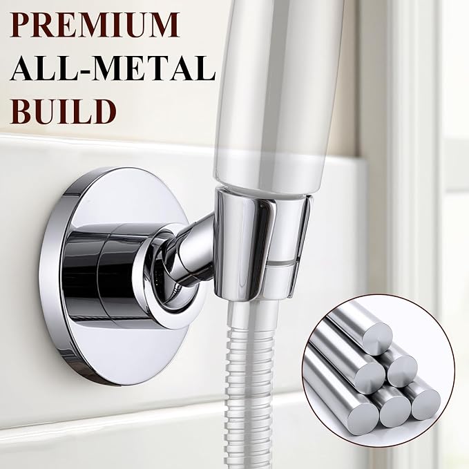 Metal Shower Head Holder, Adjustable Shower Wand Holder, Easy Install with Strong Adhesive or Drill Kit