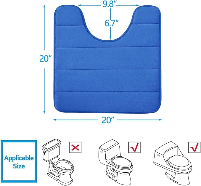 Buganda Memory Foam U-Shaped Toilet Rugs 20 x 20, Absorbent Bathroom mat | Royal Blue, Thick Soft Machine Washable toilet mat for bathroom, Contour Bath Rugs Mat for Toilet Base