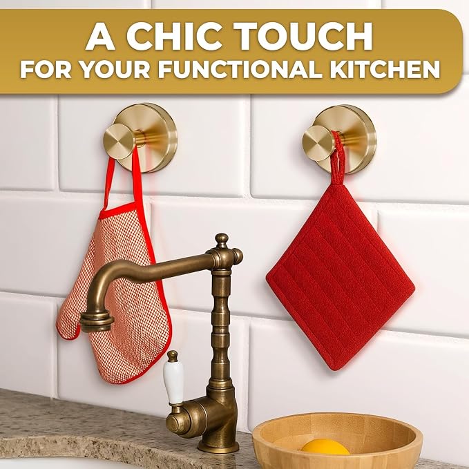 Suction Cup Shower Hooks 2 Pcs - Gold Shower Hooks, Quick-Mount Rustproof Gold , Kitchen, Glass Door, Mirror, Tile, Removable Suction Towel Hook That Holds up to 11Lbs for Loofah, Bath Robe, Towel