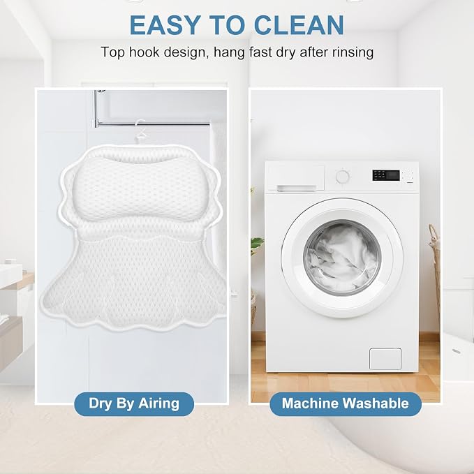 SetSail Bath Pillow, Bath Pillows for Tub Neck and Back Support, White | Soft 4D Breathable Air Mesh Ergonomic Bathtub Pillow with 6 Strong Suction Cups and Hook Luxury Bathroom Accessories