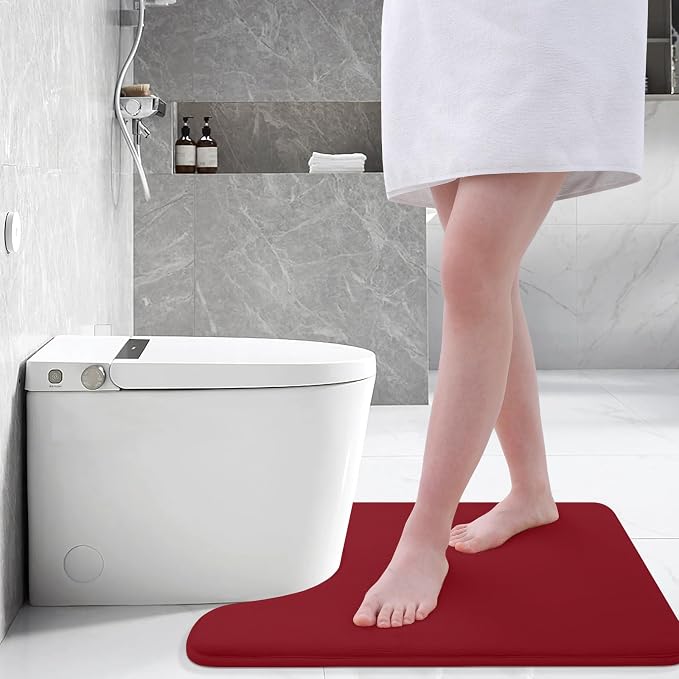 Smiry Memory Foam Toilet Rugs 24x20, Extra Soft Absorbent Bathroom Rugs | Red, Quick Dry Machine Washable Non-Slip Contour Bath Mat for Toilet