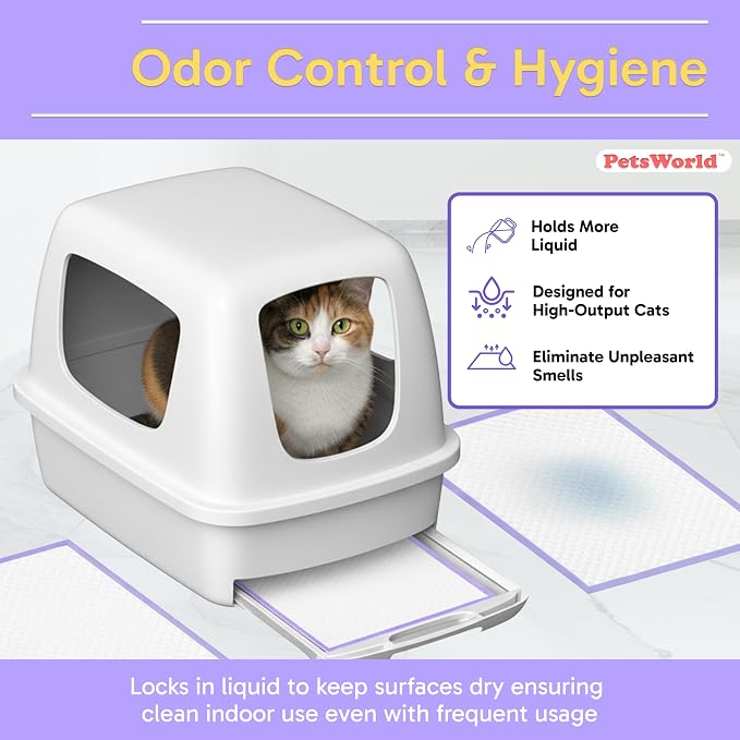 PetsWorld Universal Fit Cat Pad Refills for Litter Box, Unscented, Odor Control, Pack of 100