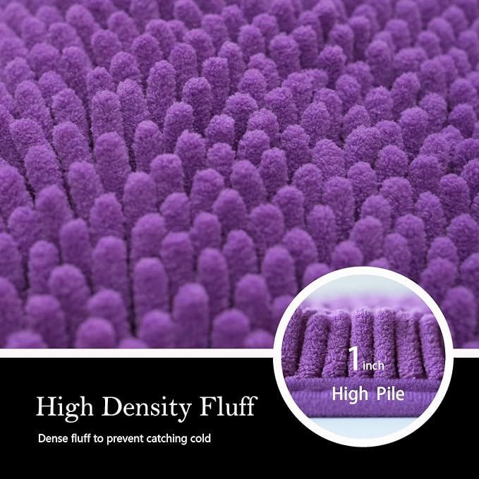 Bathroom Rugs Chenille Bath mat 3 Piece Set, Super Absorbent, Strong PVC Non Slip Backing, Bath mats for Bathroom, Plush Shaggy, Thick, Machine Washable, Bathtub, Shower, Toilet, Violet