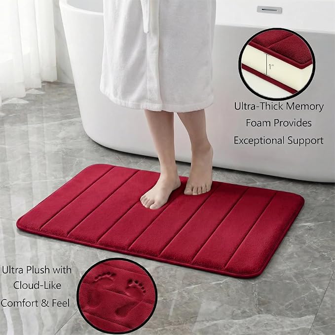 Memory Foam Bath Mat Set 3 Piece，Super Soft Absorbent Bathroom Rug Non Slip, Quick Dry,Machine Wash, Perfect Plush Bathroom Rugs,Home Decor Accessories,Burgundy