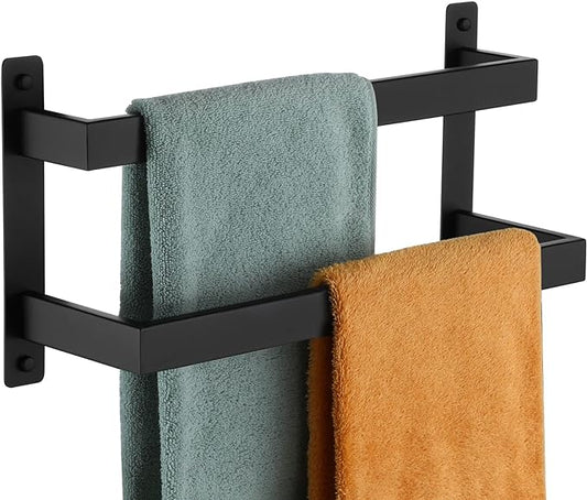 KOKOSIRI Towel Bars Black Bath Towel Holders 16 Inches Bathroom 2-Tiers Ladder Towel Rails Wall Mounted Towels Shelves Rack Stainless Steel, B5008BK-L16