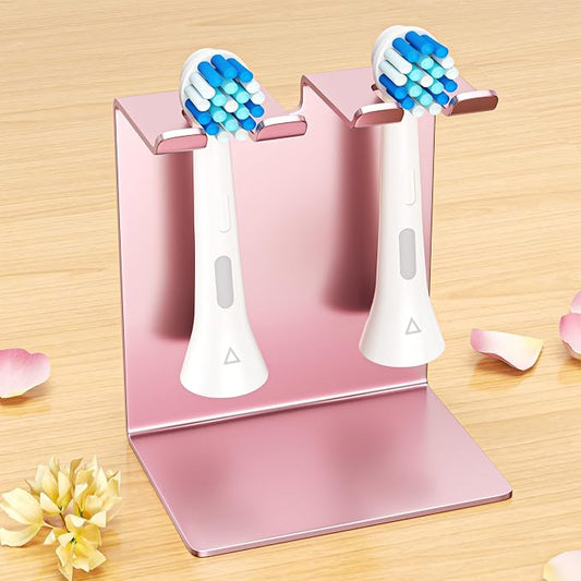 Electric Toothbrush Head Holder, Tooth Brushing Holder, Wall Mounted Toothbrush Holders Shower Bathroom, Self Adhesive or Desktop Tooth Brush Holder Organiser (Rose Gold, Small)