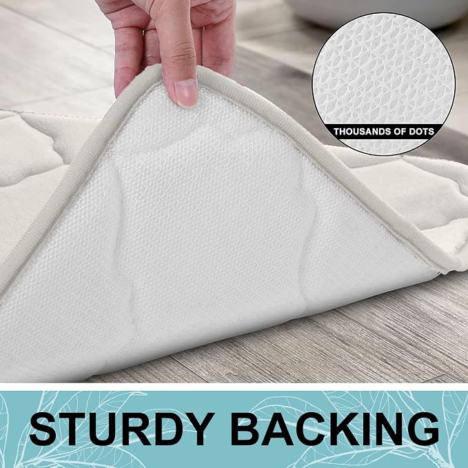 OLANLY Memory Foam Bath Mat Rug 36x24, Ultra Soft Bathroom Rugs, Cream | Thick Absorbent Carpet, Non-Slip Backing, Machine Washable, for Bathroom Floor, Tub, Shower and Home Decor Accessories