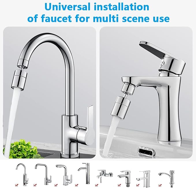 Kitchen and BasinTap Spray Head,360° Swivel Dual-Function Sprayer,80-Degree Big Angle Swivel Faucet Aerator,Faucet Extension Sprayer,Kitchen Faucet Aerator Splash Proof Spout (short style)