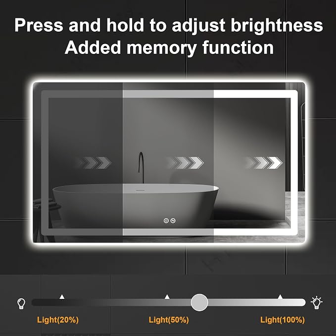 TRAHOME LED Bathroom Vanity Mirror with Lights, 30"x40" Lighted Wall Mirror | Front and Backlit, Anti Fog, Dimmable 3 Color Lighting, Memory Function, Shatterproof Glass, Plug in or Hardwired