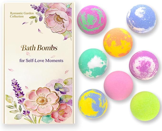 Bath Bomb Gift Set for Women, 8 Pcs Bath Bombs for Girls, Natural Bubble Bathbombs with Essential Oils, Self Care Gifts, Relaxation Spa Gift Basket,Birthday, Mothers Day Gifts for Mom, Wife,