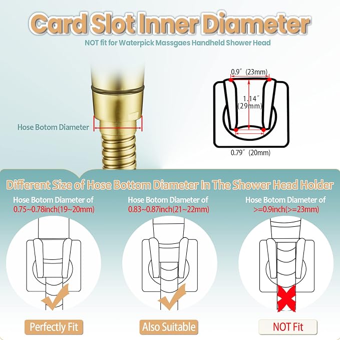 Shower Head Holder Handheld Shower Wand Holder Adjustable Shower Head Bracket Shower Wall Mount Holder, Brushed Brass/Gold Finish, Drill Free Glue Installation