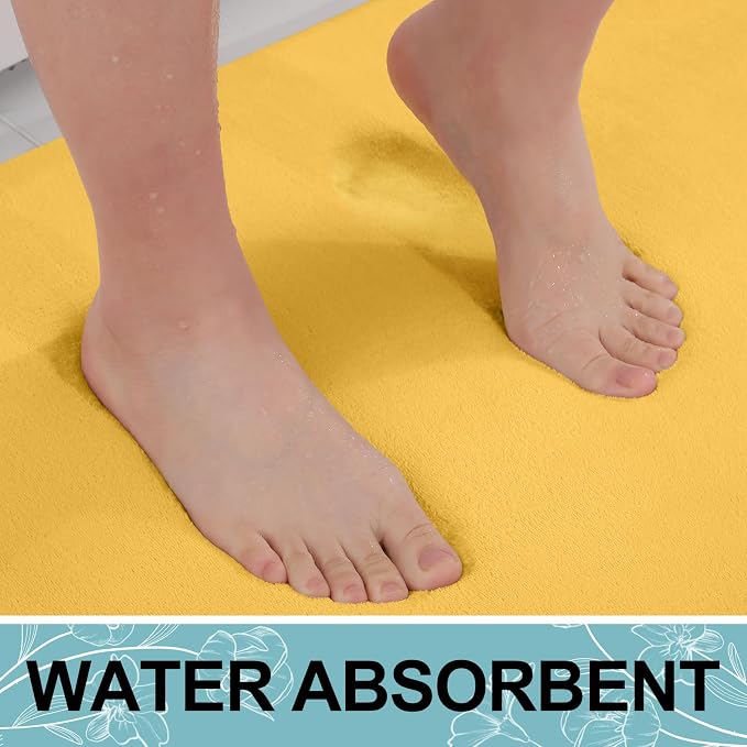 Smiry Memory Foam Bath Mat 36x24, Extra Soft and Absorbent Bathroom Rugs | Yellow, Quick Dry Machine Washable Non-Slip Bath Mat for Bathroom Floor, Shower and Tub