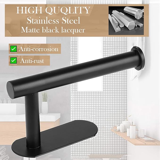 JOPOFI Toilet Paper Holder - Adhesive Toilet Paper Holder - Matte Black | Toilet Paper Holder Wall Mount for Bathroom,Stainless Steel Command Strip Toilet Paper Roll Holder Stick On Wall,No Drilling