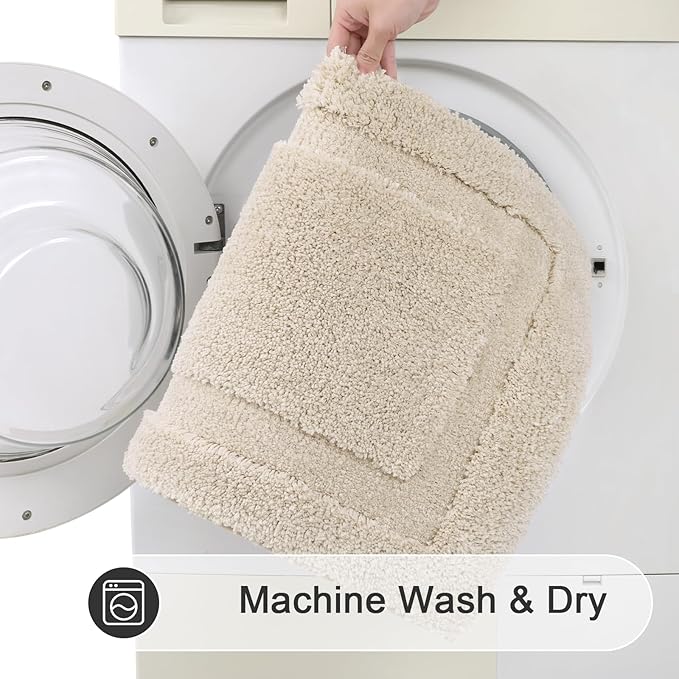 SHACOS Soft Microfiber Bathroom Rugs Set of 2 Pieces, Light Beige | 32x20 + 24x16, Absorbent Plush Bath Rugs, Non Slip Washable Shaggy Bath Mats, Fluffy Bathroom Runner Floor Mats Shower Rug