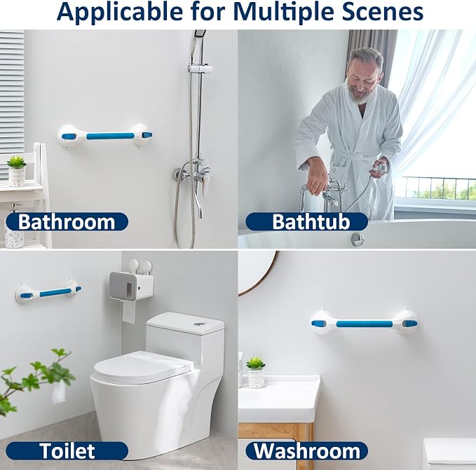 TAILI Shower Grab Bar Suction Grab Bars for Bathtubs and Showers, Heavy Duty Bath Handle Removable Bath Handrails for Seniors and Elderly, Bathroom Safety Grip No Drilling Waterproof,Blue (Pack of 2)