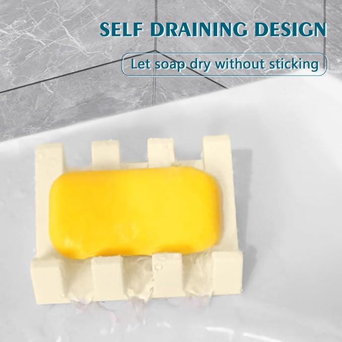 Self Draining Soap Dish Holder,Silicone Soap Dish,for Bathroom,Kitchen, Sponges，Can Extend Soap Life，Keep Soap Bars Dry and Easy Cleaning (Cream White,2-Pack)