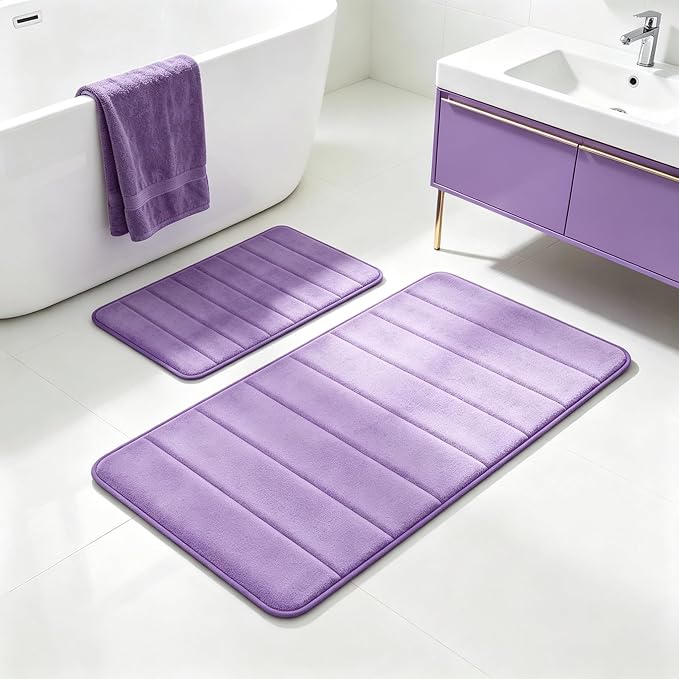 Lavender Bathroom Rugs Set 2 Piece Memory Foam Bath Non-Slip Bath Mat,Washable Room Mats,Absorbent Shaggy Rugs Super Soft Kitchen Mats, Carpets for Bathroom,Tub,Shower Home Decor