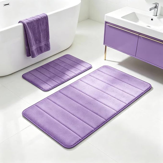Lavender Bathroom Rugs Set 2 Piece Memory Foam Bath Non-Slip Bath Mat,Washable Room Mats,Absorbent Shaggy Rugs Super Soft Kitchen Mats, Carpets for Bathroom,Tub,Shower Home Decor