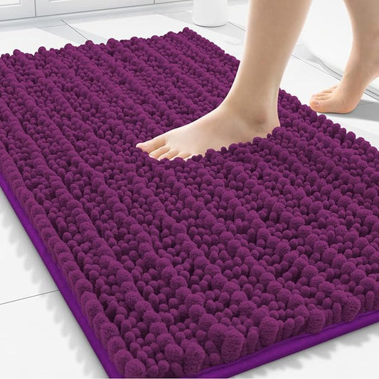 Smiry Bathroom Rugs 30X20, Extra Soft Rubber Backing Chenille Bath Mats | Violet Machine Washable Non Slip Quick Dry Bath Mats for Bathroom Floor, Tub, Shower, Home Decor Accessories