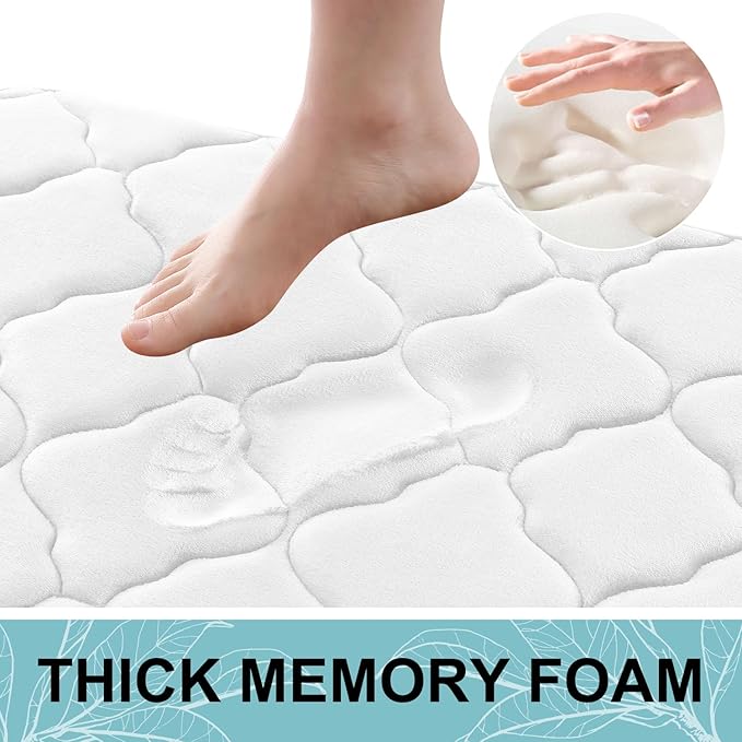 OLANLY Memory Foam Bath Mat Rug 47x24, Ultra Soft Bathroom Rugs, White | Thick Absorbent Carpet, Non-Slip Backing, Machine Washable, for Bathroom Floor, Tub, Shower and Home Decor Accessories