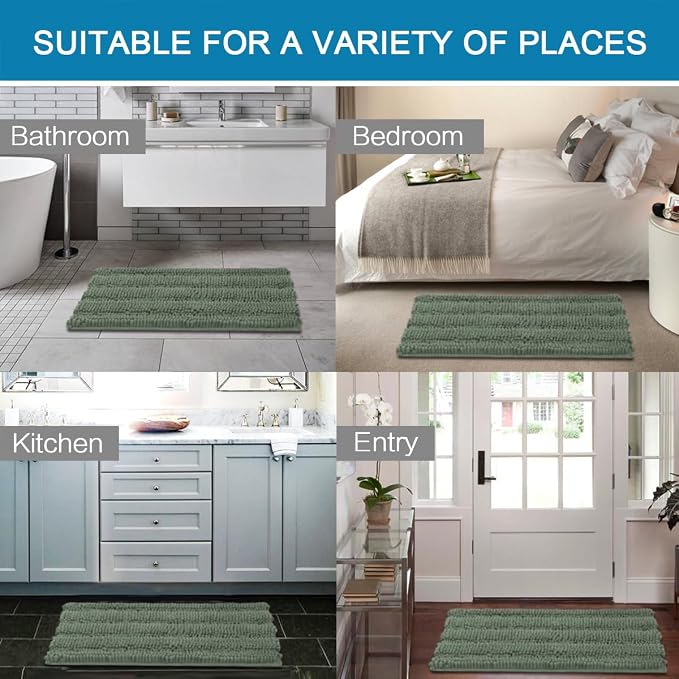 H.VERSAILTEX 2 Piece Bathroom Rugs Bath Mats Sets Super Absorbent Chenille Striped Bath Mats Non Skid Machine Wash Dry Rugs for Bathroom Floor (Green Bay, 24 x 36 Plus 20 x 32 - Inches)