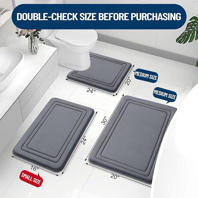 Grandaily Memory Foam Bath Mat Rug 59x20, Ultra Soft, Non-Slip and Absorbent Bathroom Rugs, Machine Wash Dry, Comfortable Bath Carpet for Bathroom Floor, Tub and Shower, Dark Grey