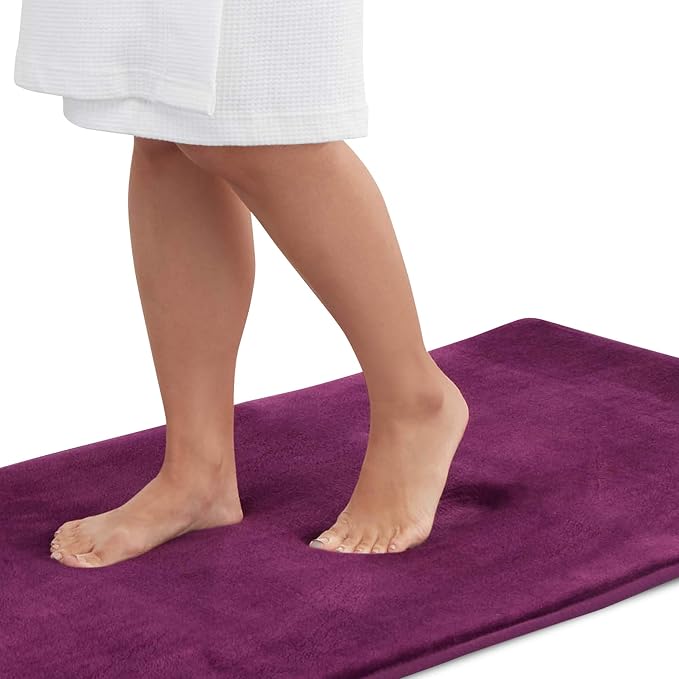 Memory Foam Bath Mat Non Slip Absorbent Super Cozy Velvet Bathroom Rug Carpet (60 inches X 17 inches, Eggplant)