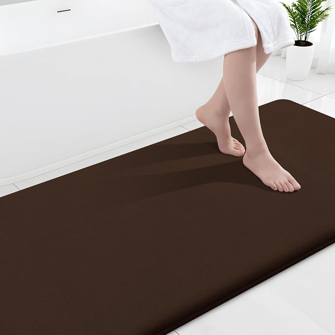 Smiry Memory Foam Bath Mat 59x24, Extra Soft and Absorbent Bathroom Rugs | Brown, Quick Dry Machine Washable Non-Slip Bath Mat for Bathroom Floor, Shower and Tub