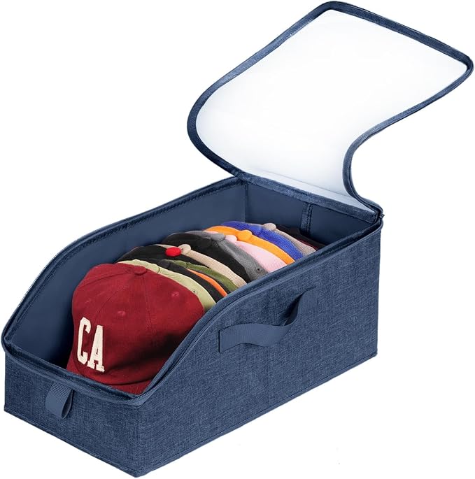 Livelab Hat Organizer for Baseball Caps, Hat Storage Holder Container for Closet Hold Hats with Clear Window, Hat Boxes for Home Storage | 1Pcs Blue