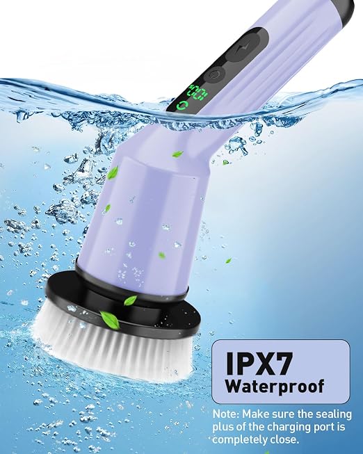Electric Spin Scrubber for Bathroom, Shower Scrubber with Long Handle | Shower Cleaner Brushes, IPX7 Waterproof & 2 Speed, 8 Brush Heads, 90min Runtime, Bathroom Cleaning Supplies for Toilet Tub
