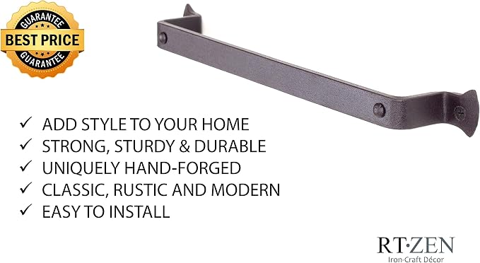 RTZEN Matte Black Hand Towel Holder for Bathroom - Handcrafted Farmhouse Wrought Iron Metal Kitchen Bar - Small Hand Towel Bar Hanger for Home or Office - Wall Mounted Rack Fits 10" Towels