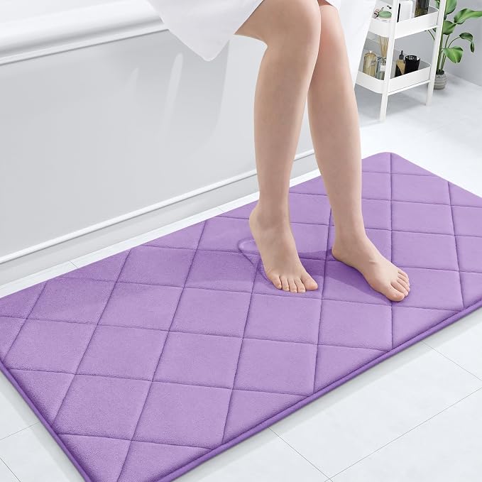 OLANLY Memory Foam Bath Mat 44x24, Ultra Soft and Absorbent Bathroom Rugs | Lavender, Quick Dry, Machine Washable Shower Bath Rugs, Comfortable Bath Carpet for Bathroom Floor, Tub and Shower