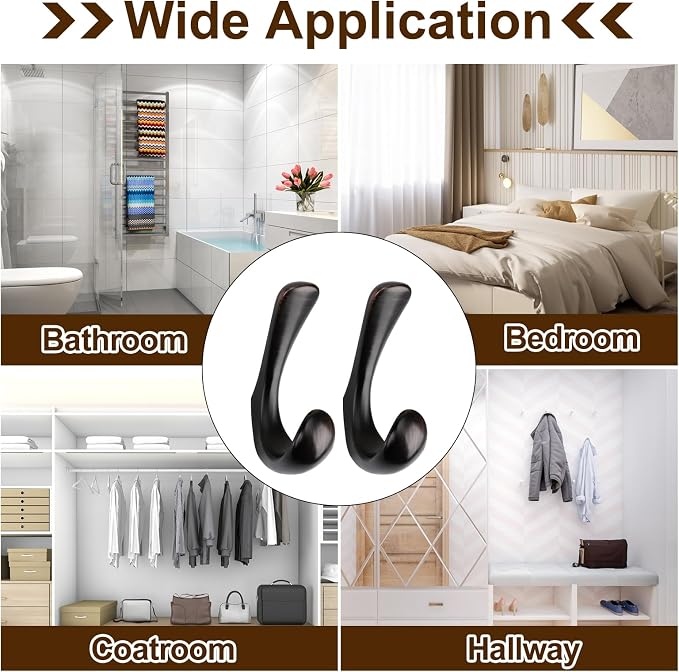6 Pack Towel Hooks for Bathrooms Wall Mounted, Oil Rubbed Bronze Bathroom Hooks for Towels, Robe & Towel Hook for Wall, Modern Bath Towel Hook