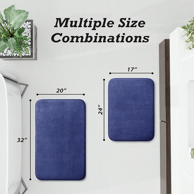 HUXMEYSON Bathroom Rugs Sets 2 Piece, Non-Slip & Quick Dry Bath Mat Set, Ultra Soft Velvet Bath Rugs for Bathroom, Toilet and Shower Floor, Royal Blue
