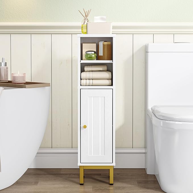 Hzuaneri Bathroom Storage Cabinet, Corner Floor Cabinet with Shelves, Customized Door Opening Direction, Bathroom Organizer with Adjustable Shelf for Kitchen, Living, Toilet Paper Holder, White