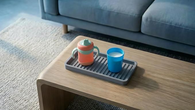 Silicone Sink and Surface Organizer Tray, Sponge Holder, Vanity Tray, Trivet, Heat Safe, Dishwasher Safe, for Bathroom and Kitchen Organization (Grey, 9"x3.5")