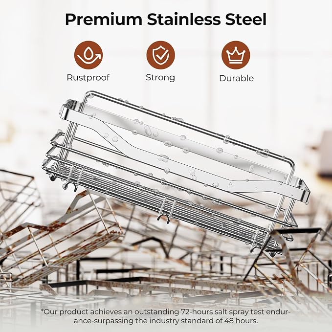 Orimade Shower Caddy Basket Soap Dish Holder Shelf with 5 Hooks Bathroom Organizer Shelf Kitchen Storage Rack Wall Mounted Adhesive No Drilling Rustproof SUS304 Stainless Steel - 3 Pack