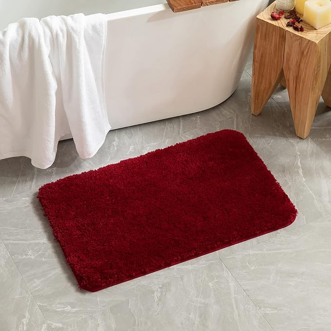 MIULEE Red Soft Bathroom Rugs Set 2 Piece Soft Bath Mats 20x30 Inch | Soft Absorbent Microfiber Bath Rugs, Non Slip, Quick Dry, Fluffy Bath Rugs for Bathroom Floor Tub Showers, Machine Washable