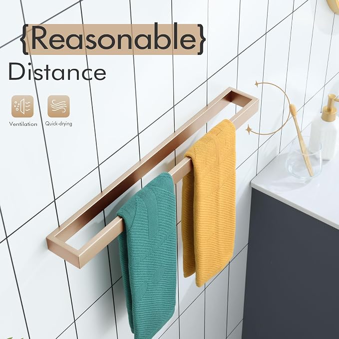 KOKOSIRI Towel Bar for Bathroom Hardware Bath Towel Hanger 20-Inch Kitchen Rack Champagne Bronze Stainless Steel Wall Mount, 1 Pack B4008CPG-L20
