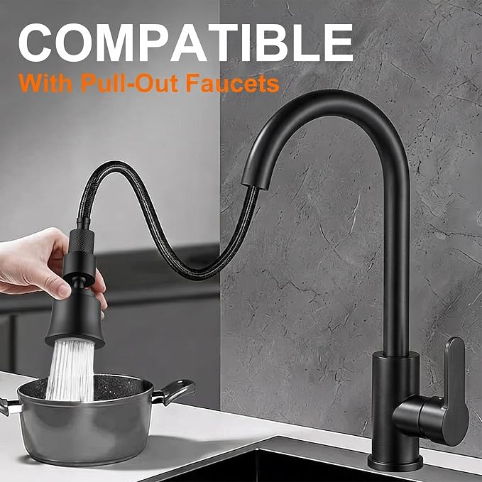 2 Pack Metal Faucet Aerator - Dual Modes Sink Sprayer Attachment for Bathroom - 360° Swivel Kitchen Faucet Sprayer Attachment - Anti-clogging Design - Black