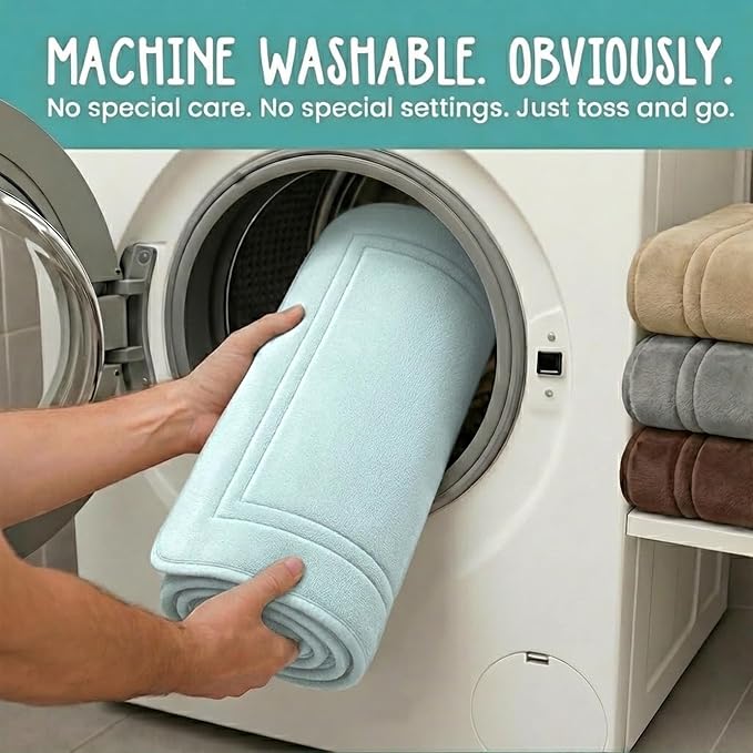 ITSOFT Memory Foam Bath Mat 59x23, Non Slip, Machine Washable, Quick Dry & Absorbent Rugs, Bath Mats for Bathroom Floor, Tub & Shower, Bathroom Rug, Spa Blue
