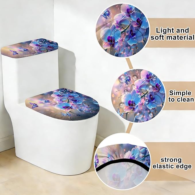 2 pack Toilet Lid Cover & Tank Lid Cover,Fits Standard & Elongated Toilet | Soft Stretchable Fabric,Machine Washable,Decorative Bathroom Protective Covers
